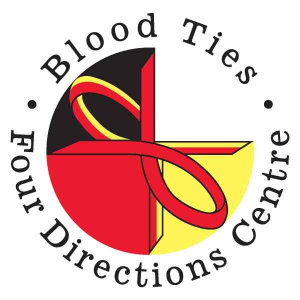 Circular logo in black, red, yellow, and white | Blood Ties Logo | Getting to Tomorrow Yukon